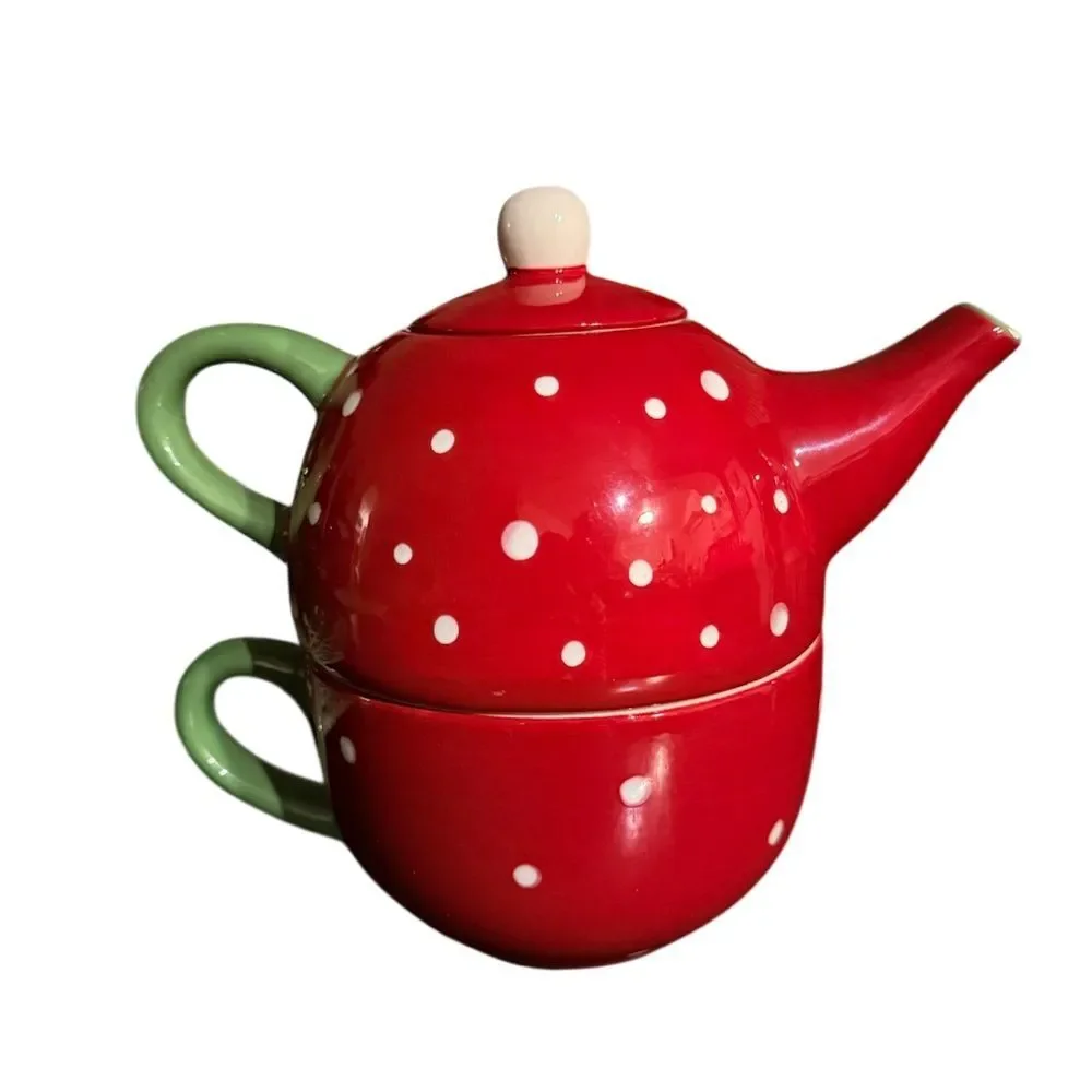 Pier 1 Imports Snowman Stacking Teapot Cup Set For One
